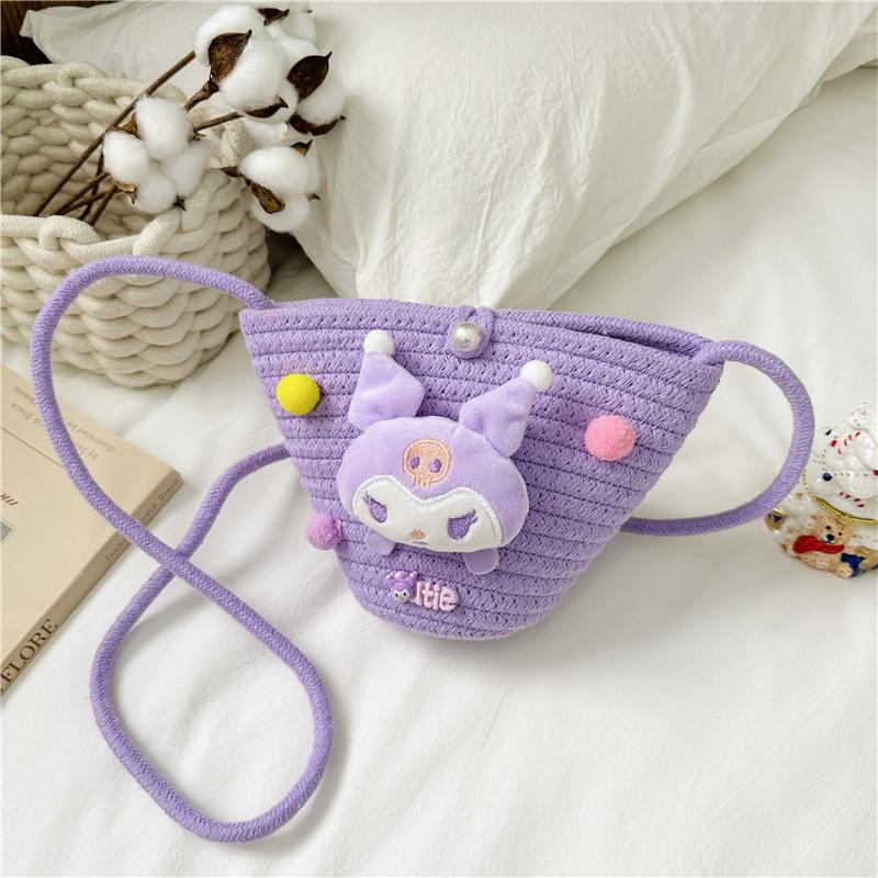 Adorable Cartoon Children Bag Cute Plush Teddy Woven Spring Summer Crossbody