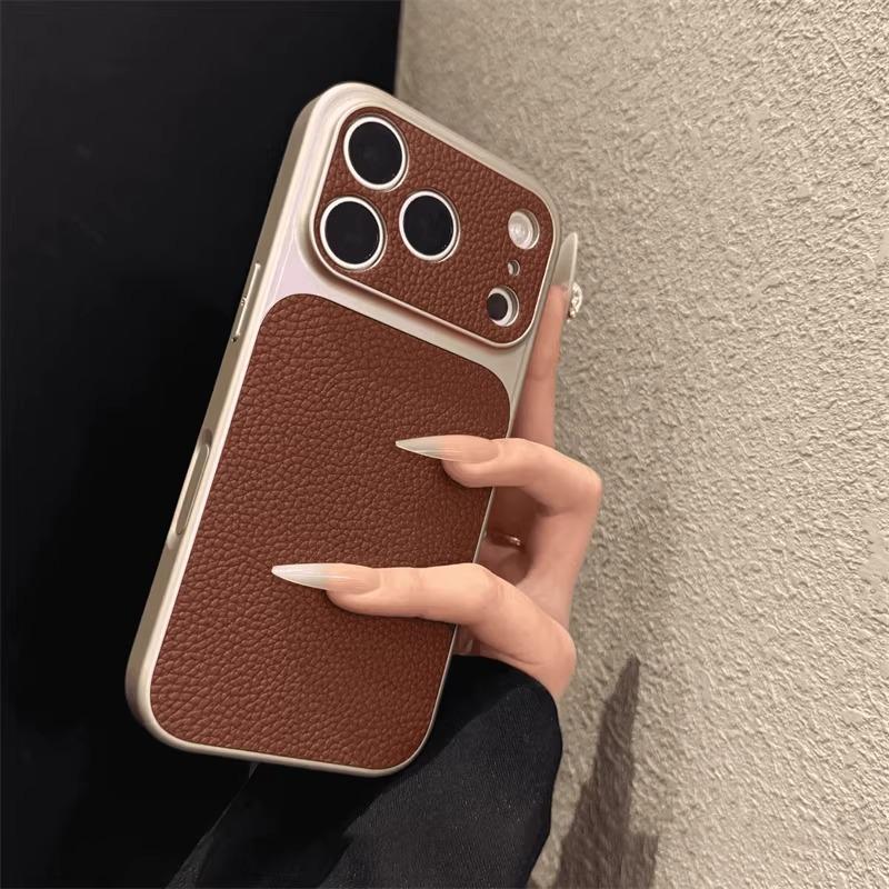 Luxury Litchi Leather Texture Matte Phone Case For iPhone 17 16 15 14 13 Pro Max 17Pro Camera Protection Shockproof Back Cover