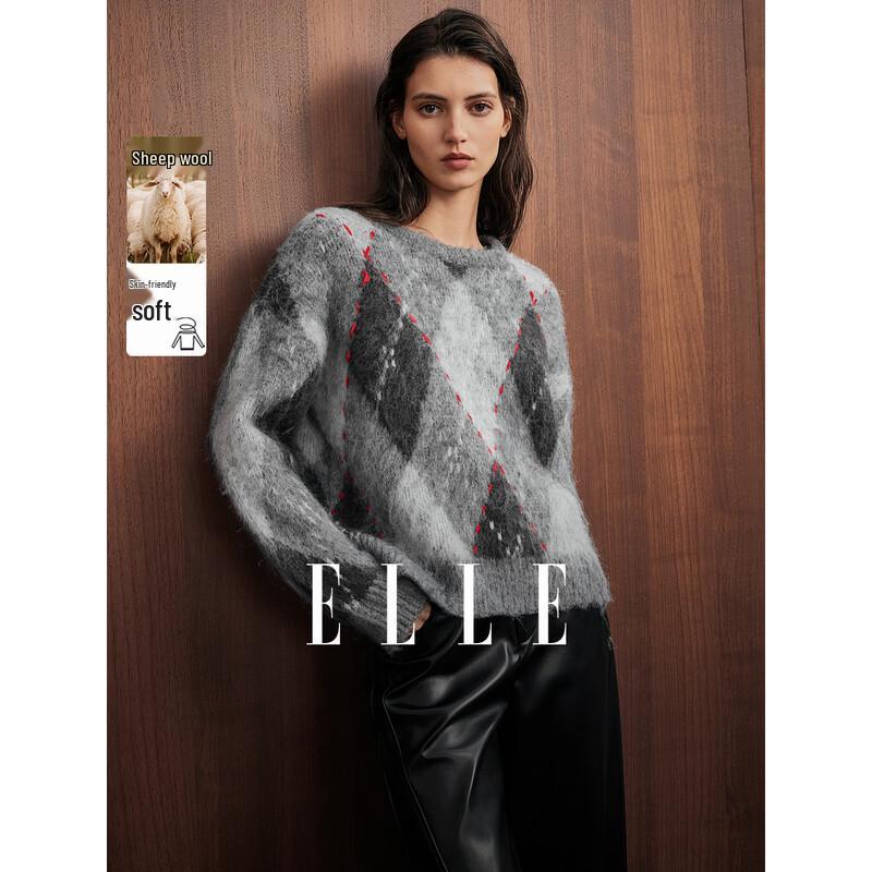 

ELLE Argyle Jacquard Knit Sweater M