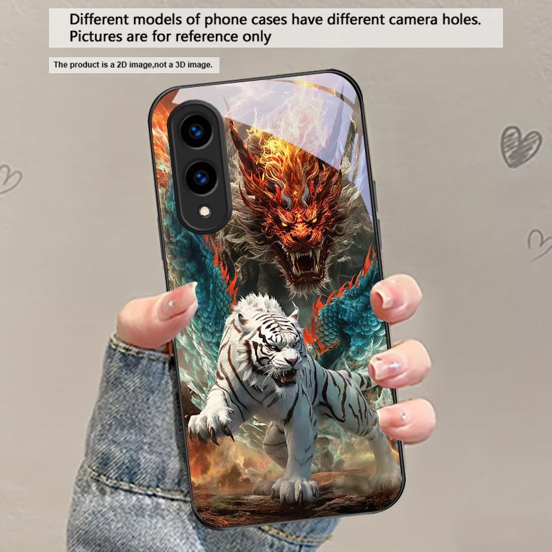 

A huge dragon and tiger For Samsung Galaxy S20 S21 S22 S23 Plus S24 FE S25 Ultra S26 Edge S25+ S20+ S22+ Black Glass Phone Case Galaxy S25 Edge