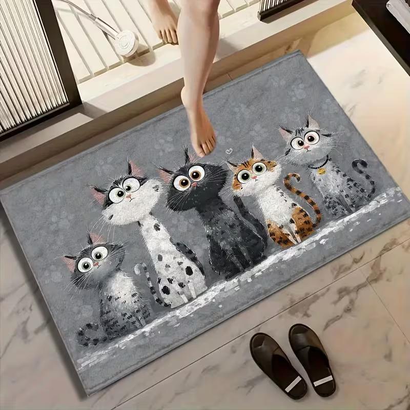 1PC Cute Three Cat Non-Slip Mat - Bathroom Mat Suitable for Bathroom, Kitchen, and Hallway Non-Slip Backing, Washable Design