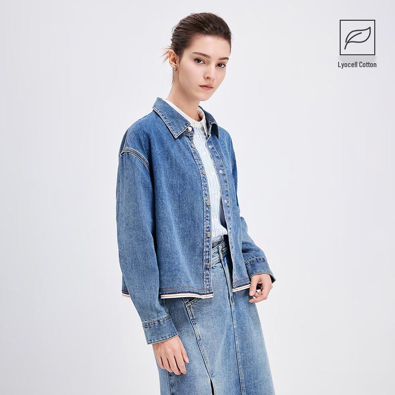 Navigare Women's Slimming Lapel Long-Sleeve Denim Shirt