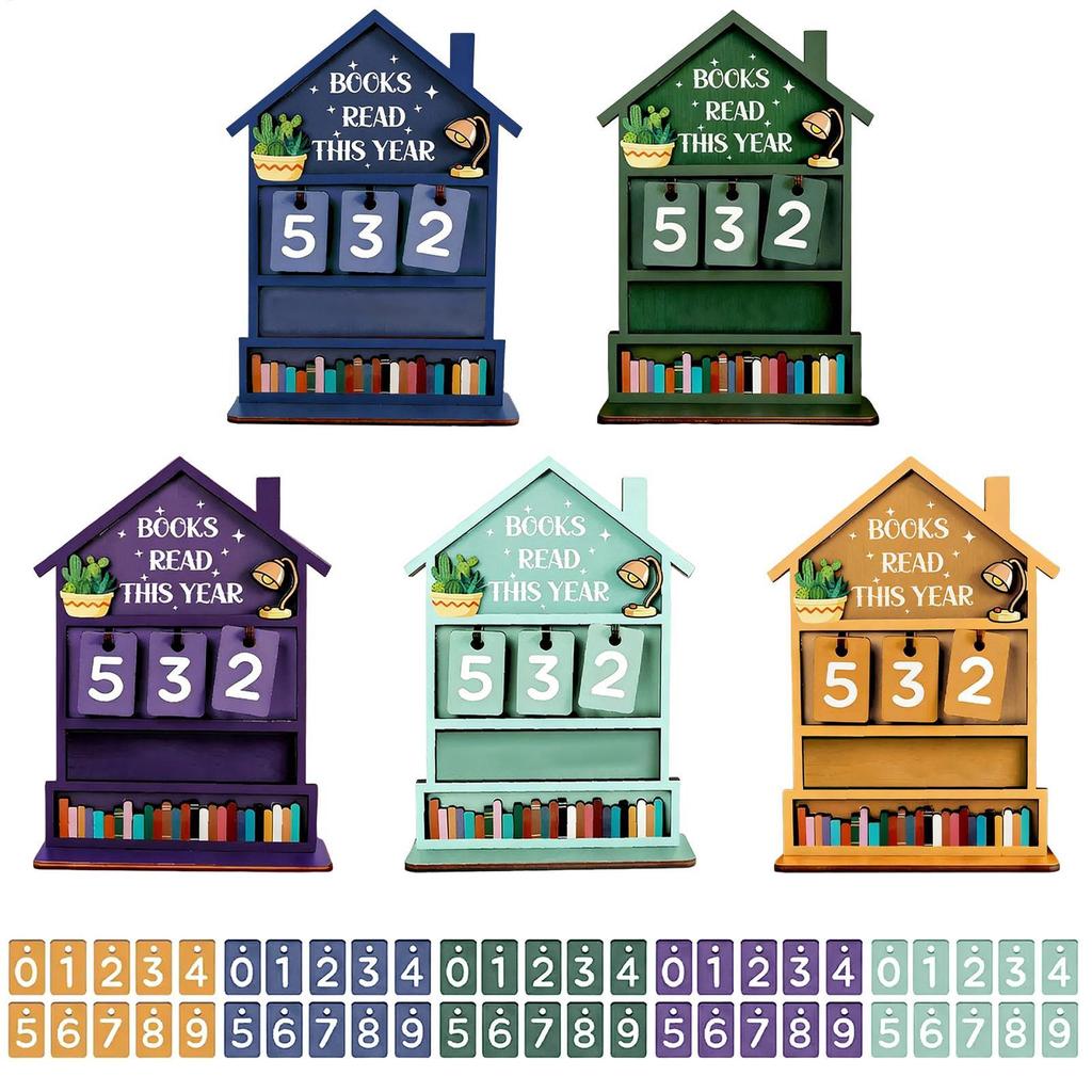 Book Counter Tracker Wooden Annual Read Book Display Tracker Manual Read Tracker Reading Sign Display Bookshelf Decor Deco