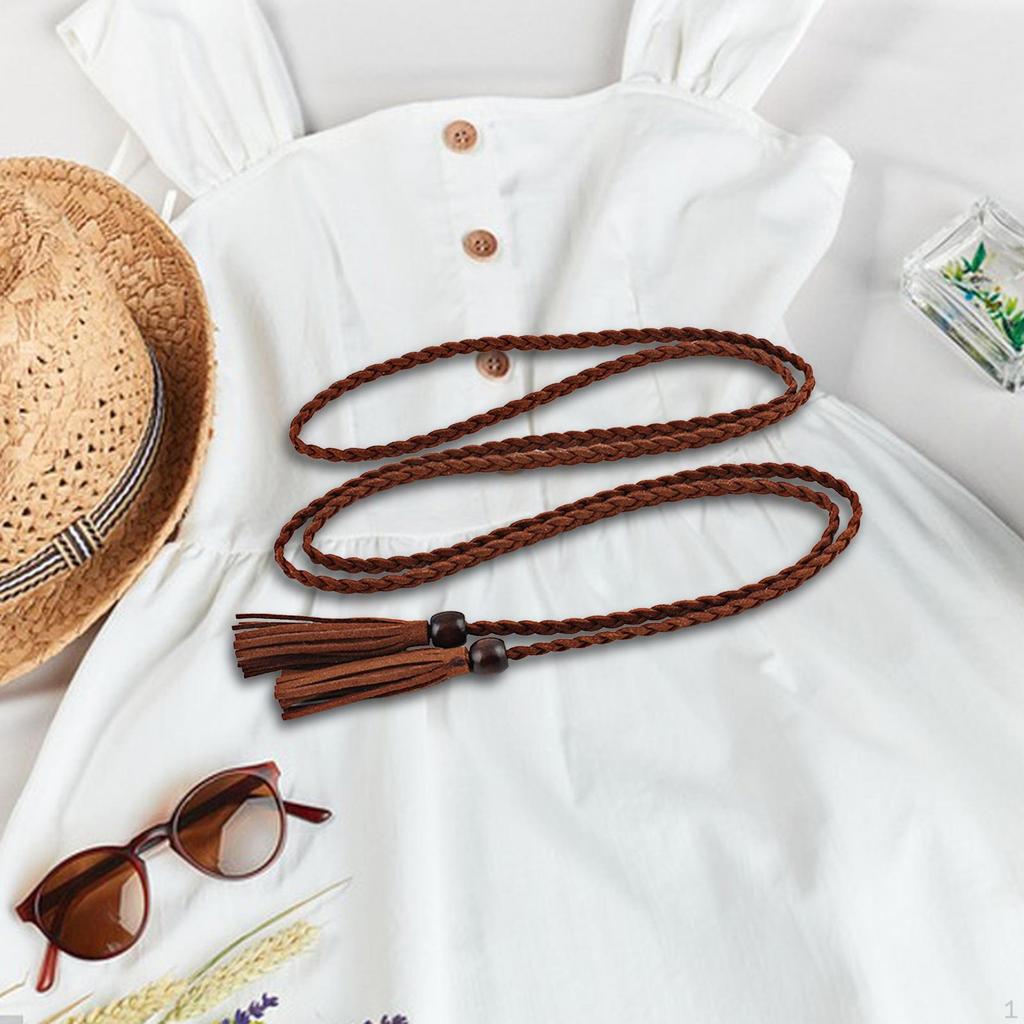 Knitted Waist Belt Waistband Retro Style, Rope Fashion Narrow Pendant, with Bead Accessories