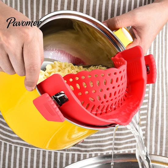 Vegetable Washing Filter Silicone Pot Edge Strainer, Clip-on Kitchen Colander for Pasta Vegetables, Multipurpose Food Strainer Non Slip Drainer