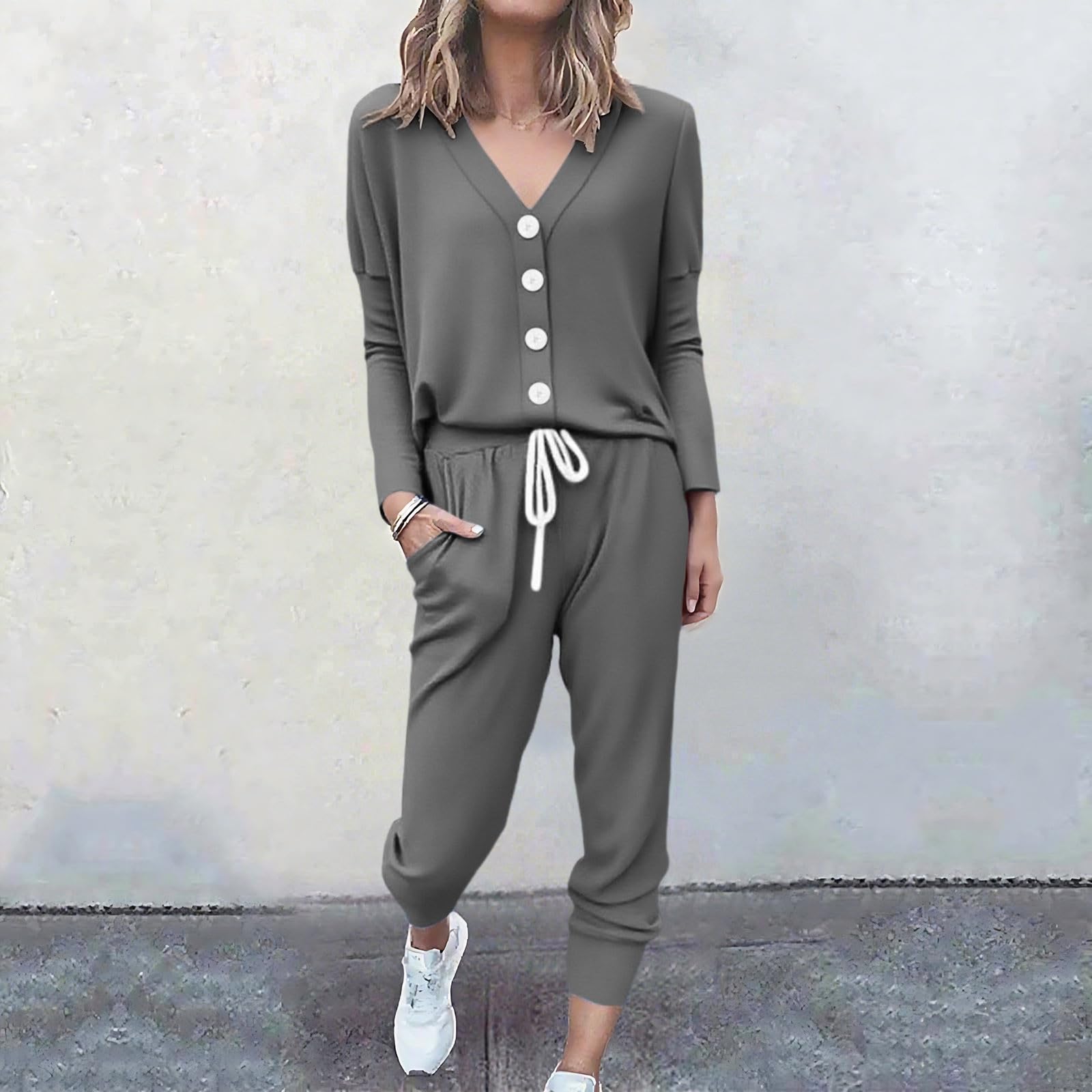 

Women Set With Pockets Loose Tops+Pants XL