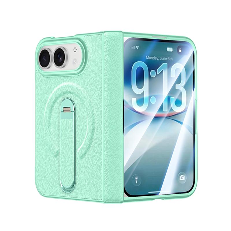 PU Leather Fold Case for IPhone DUO, MagSafe Hinge Protection, Hidden Kickstand, Built-in HD Screen Film, Wireless Charging Compatible