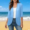 Women's Linen Cardigan With 3/4 Sleeves, Loose Fitting Hood, Shawl Jacket