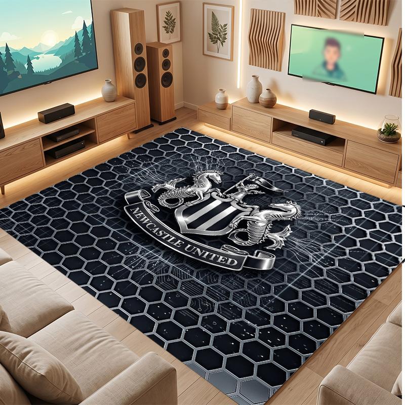 Tappeto in Velluto di Cristallo con Stampa di Calcio del Newcastle United, Comodo Assorbente d'Acqua Antiscivolo Tappeto per Pavimento Interno