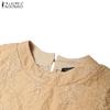 ZANZEA Women Casual Round Neck 3/4 Sleeve Loose Lace Patchwork Blouse
