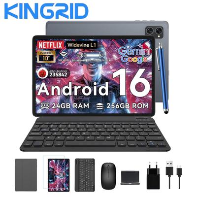 KINGRID T20 Android 16 24GB RAM  256GB ROM Tablet 10 Inches 1280x 800 FHD FHD Display Octa Core T606 PC Tablet with Keyboard