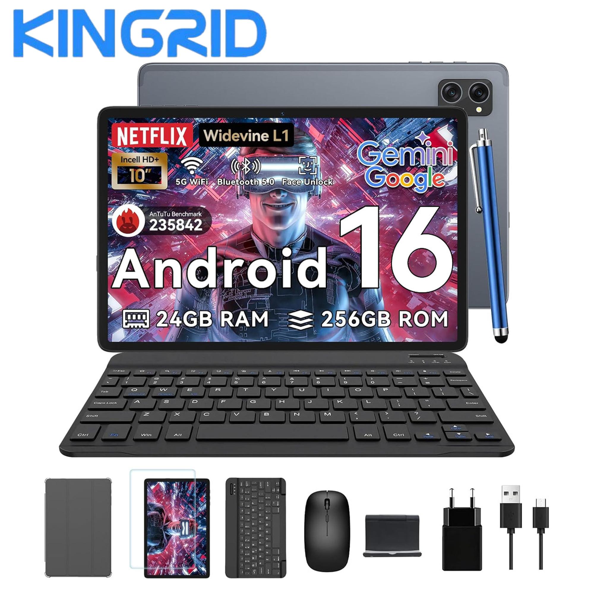 KINGRID T20 Android 16 24GB RAM 256GB ROM Tablet 10 Inches 1280x