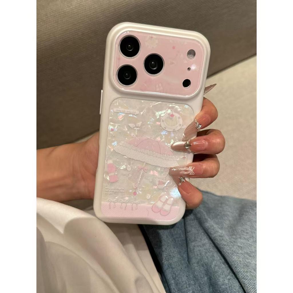 Cute Pink Umbrella All-inclusive Mobile Phone Case iPhone17promax Apple 1516 Protective Case 17 Niche Anti-drop