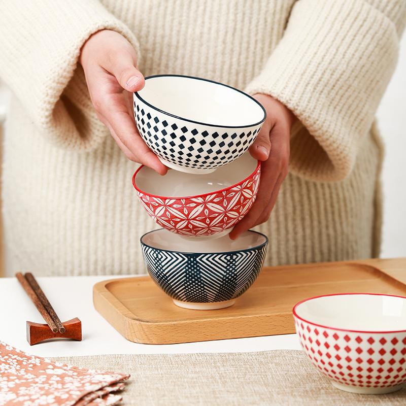 Set of 5 Bowls Ceramic Dinner Bowls 4.5inch Blue Porcelain Rice Soup Oatmeal Bowl with Gift Box Microwave Safe