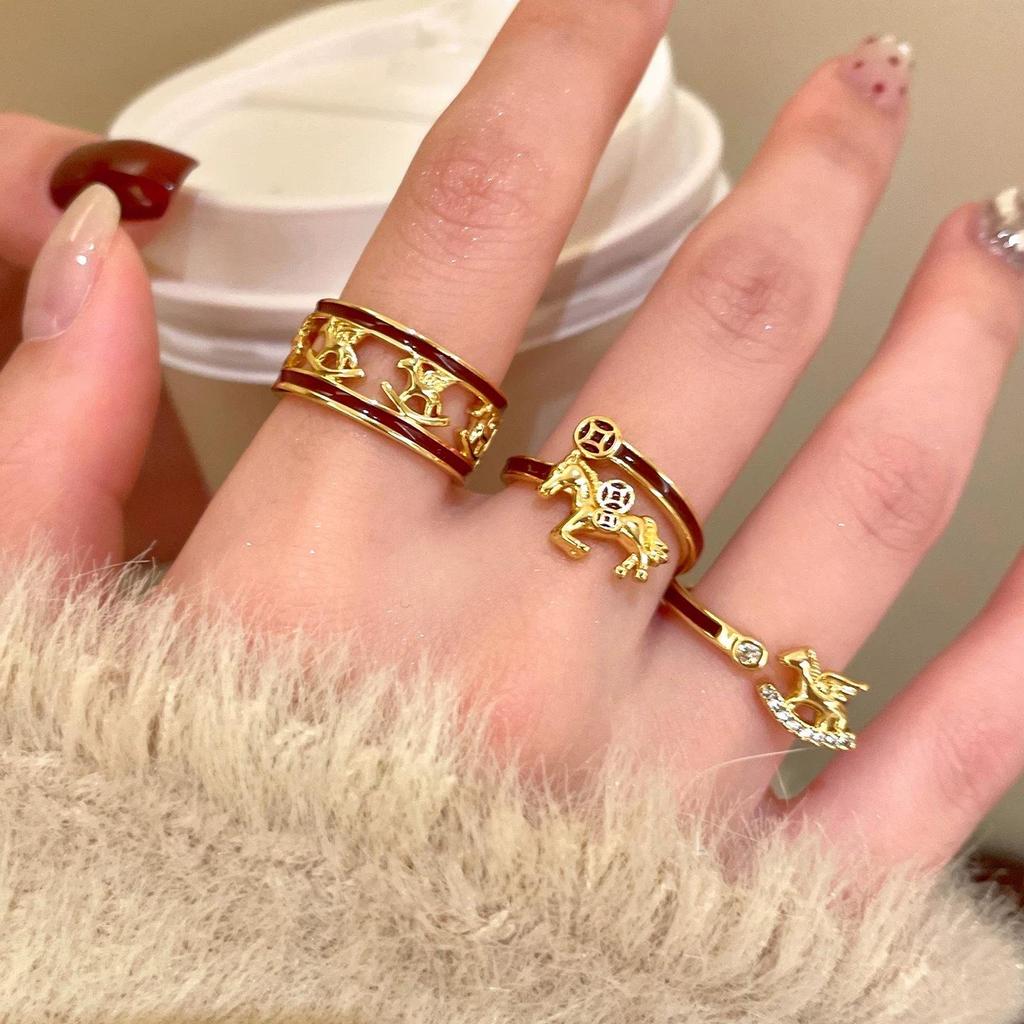 New Year Exquisite Chinese Horse Adjustable Ring for Women - Versatile Light Luxury Index Finger Accessory