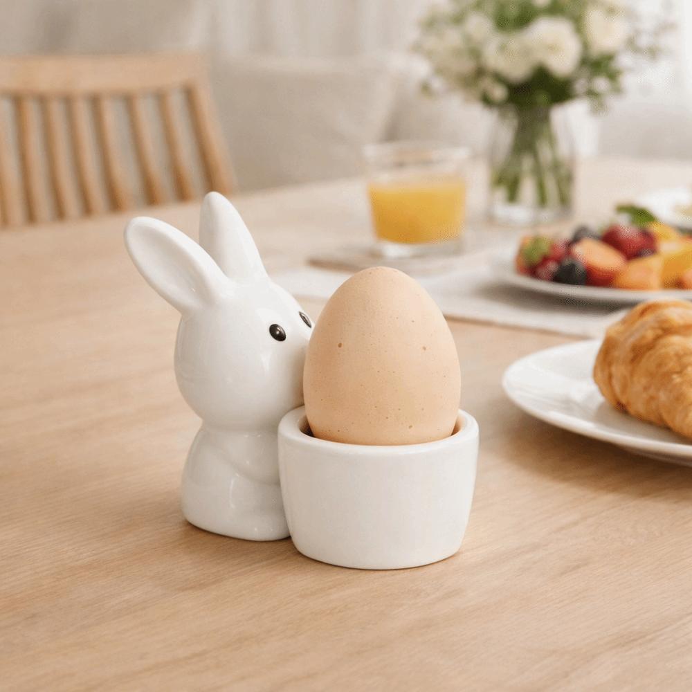 Smooth Ceramic Egg Cup Stable Easter Egg Tray Cup Eggs Display Rack Rabbit Eggs Cup  Easter Decor
