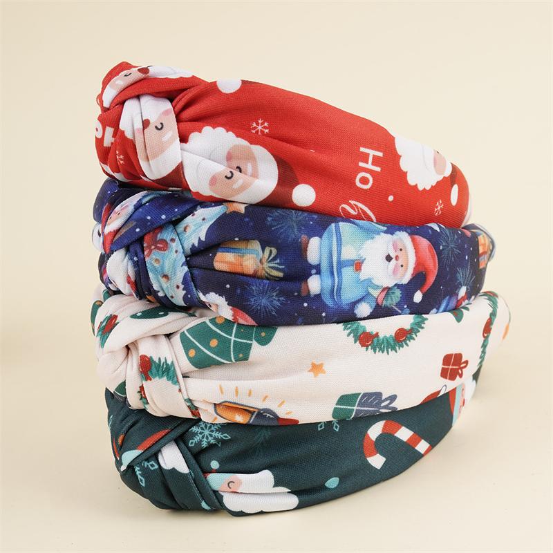 Christmas Print Cloth Knot Hairbands for Women Girls Shopping Party Holiday Headpiece Fashion Ladies Head Hoop