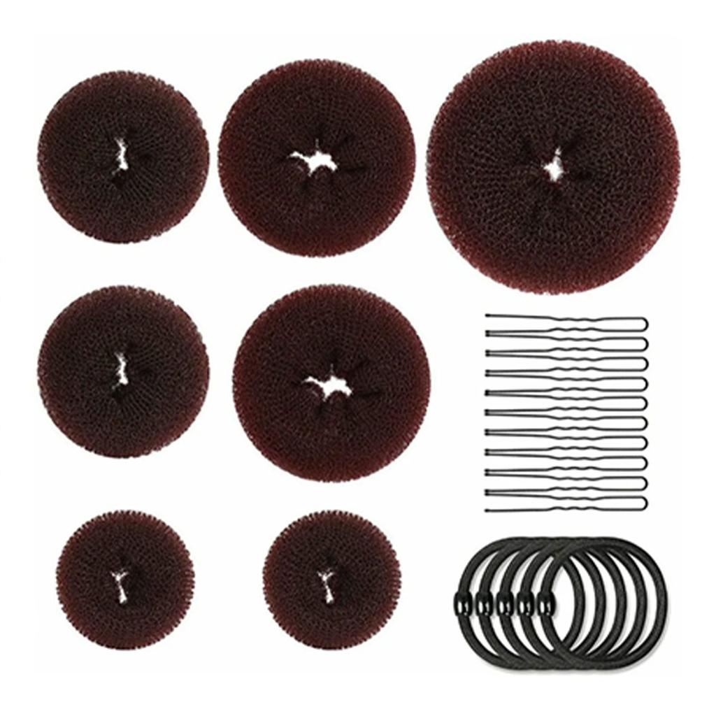 Hair Bun Maker Set Different Sizes Elastic Hair Donut Bun Maker Set with Hair Bands and Hair Pins