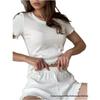 Women's Casual Jacquard Ruffle Pajama Set - Short Sleeve & Shorts