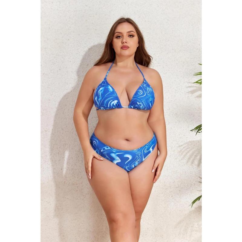 2025 Print 3 Piece Long Sleeve Smock Plus Size Push Up Bikini Women High Waist Big Swimsuit Beach Chubby Bathing Suit
