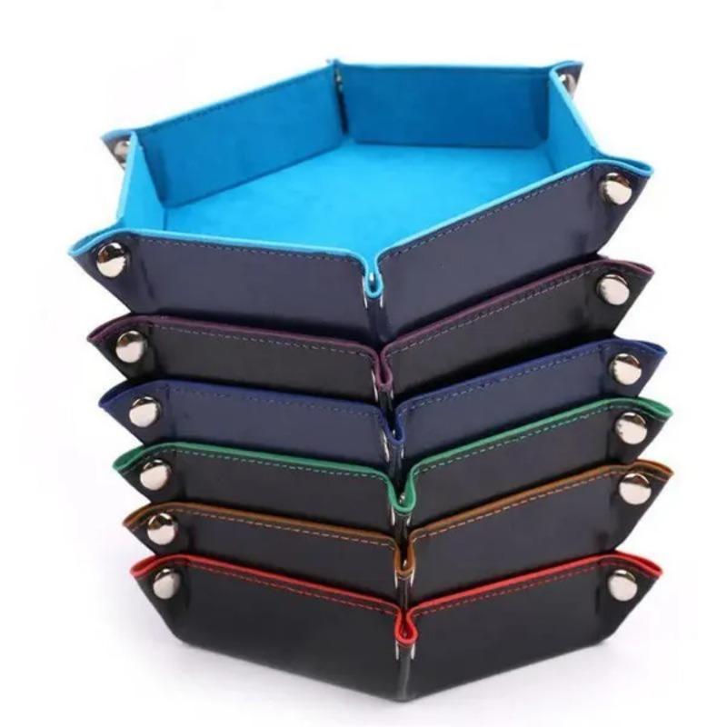 1PC Foldable PU Leather Dice Tray Desktop Coin Key Debris Hexagon Storage Tray