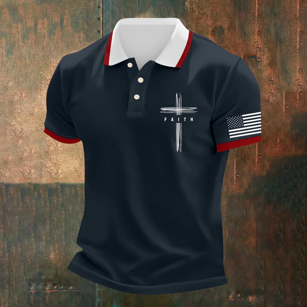 Herren Lässiges Independence Day Bedrucktes Hals Kurzarm T-Shirt