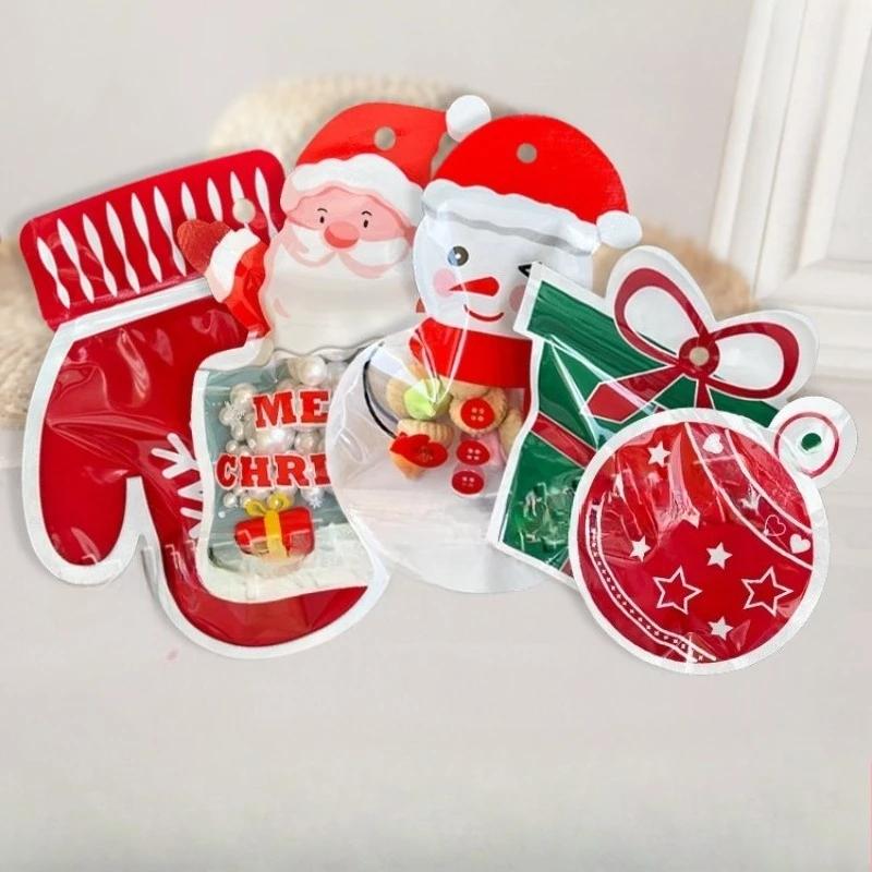 10Pcs Christmas Plastic Candy Bags Snowman Santa Claus Socks Gloves Gift Cookie Bags Christmas Party Favor Gift Decor Supplies