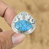 Natural Tibetan Turquoise Promise Cresent Moon Adjustable Ring 925 Silver