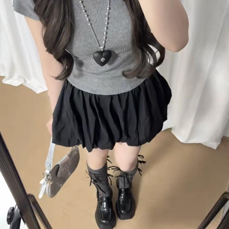 

Чорна спідниця-бутон для жінок на літо Нова спідниця А-силуету з високою талією Спідниця-бульбашка Пишна спідниця Маленька спідниця-торт XL чорний