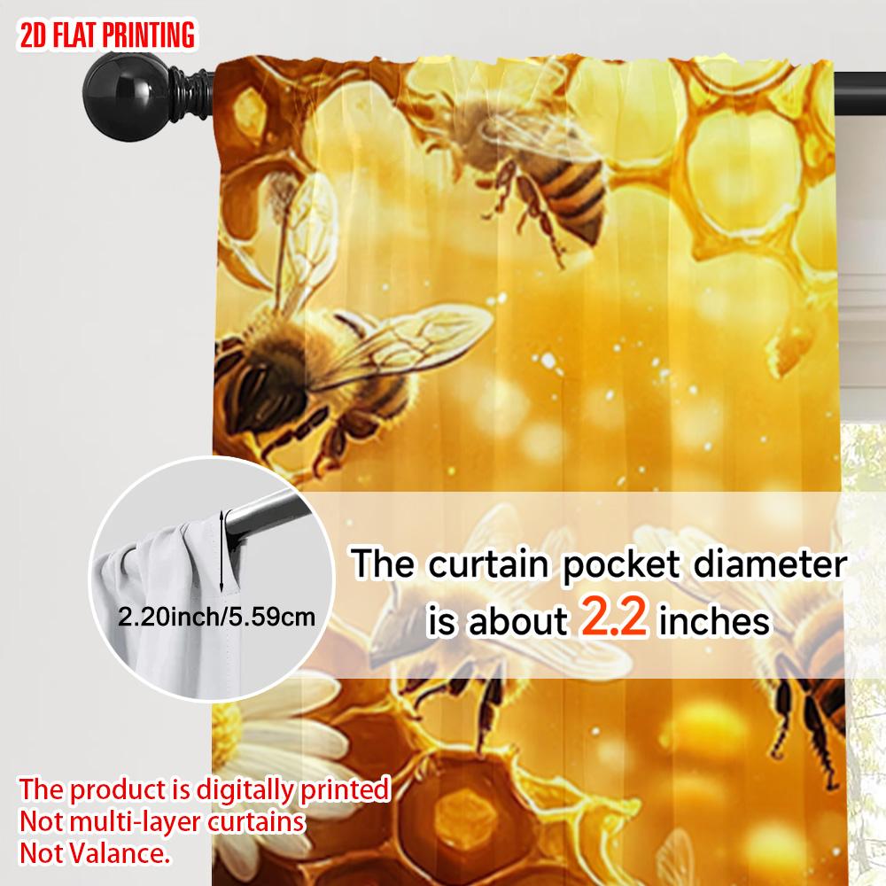 2pcs   Plane Printing Popular Curtain Panels Bees and Sunflowers Honeycomb Polyester Easy Install (without Rod) All Seasons Use