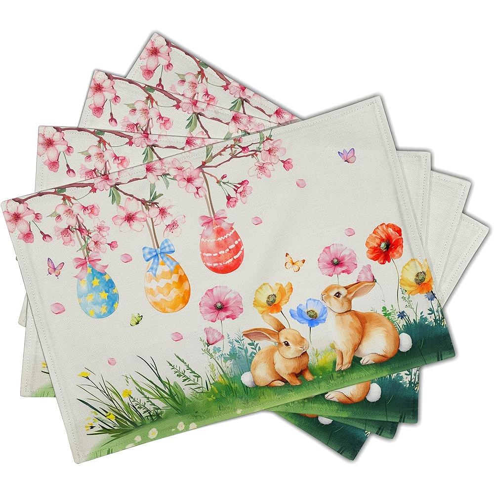 

Easter Placemats Featuring Spring Bunnies, Flowers, And Colorful Eggs 6PC 30X45cm