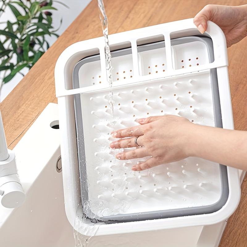 Foldable Dish Rack, Cutlery Storage Rack, Foldable Dish Rack, Drain Above Sink, Fruit and Vegetable Cleaning Sink Drain Basket