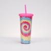 Tie-Dye Straw Cup 24Oz Double-Layer Plastic Water Cup Can Be Customized Creative Paper Card Diy