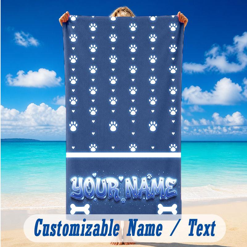 Dog Theme Beach Towel Personalized Custom Name & Text Soft Quick Dry Beach Towel for Swimming Travel