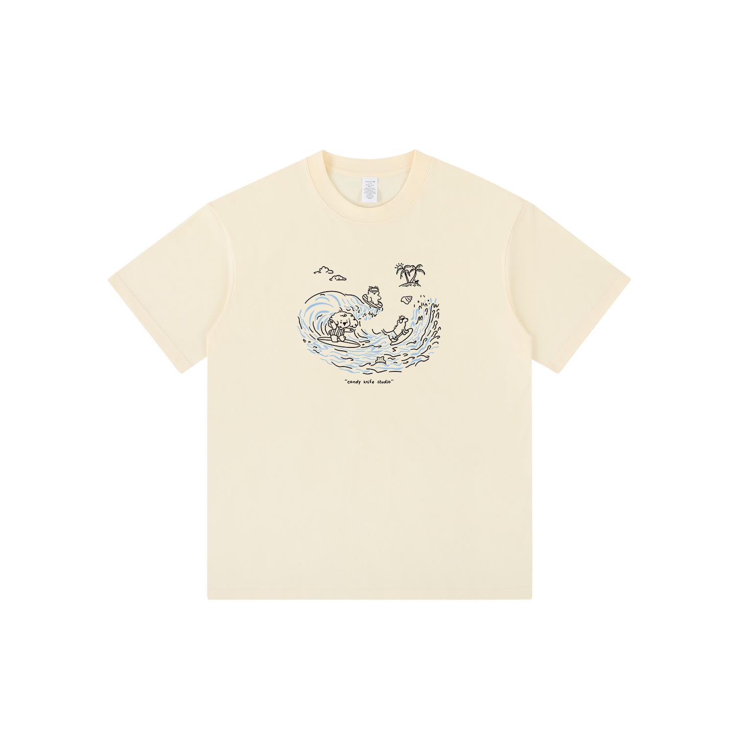 

Мужская футболка оверсайз из хлопка с принтом мультяшной собаки, занимающейся серфингом, унисекс, с круглым вырезом 2XL бежевый