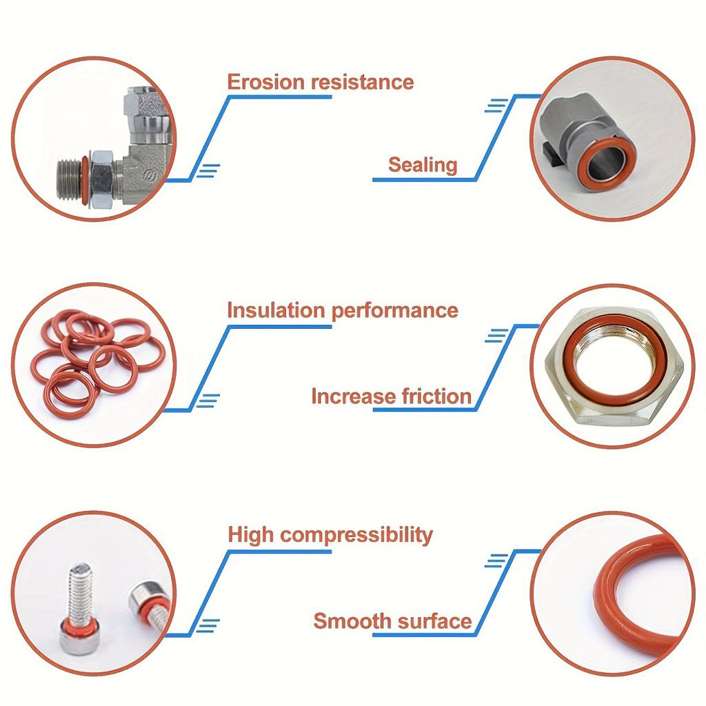 351pcs Silicone O-ring Set, 10 Sizes, Oil and Heat Resistant, Suitable for Cars and Pipelines