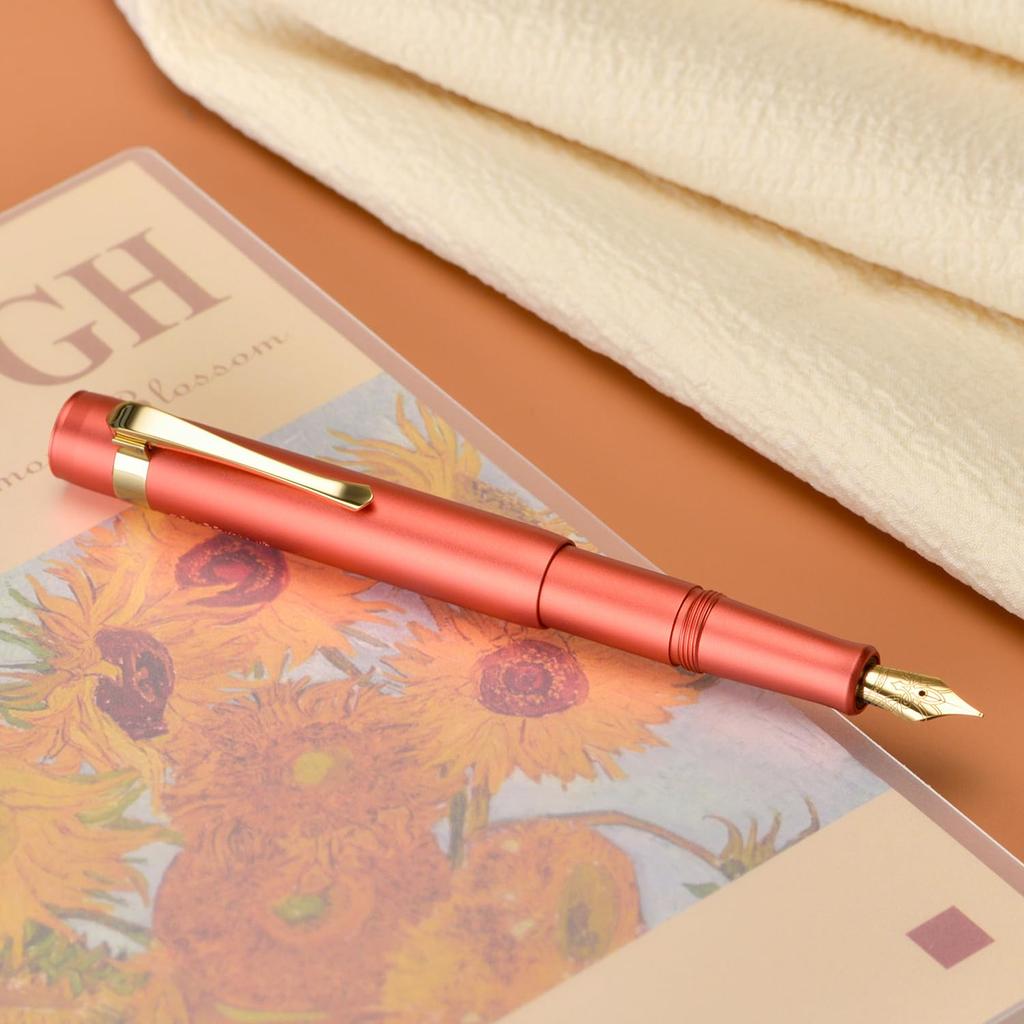 Hongdian M2 Mini Fountain Fine Soft Slim Pocket Travel Pen Pen, Orange, Nib, Nib, Aluminum,
