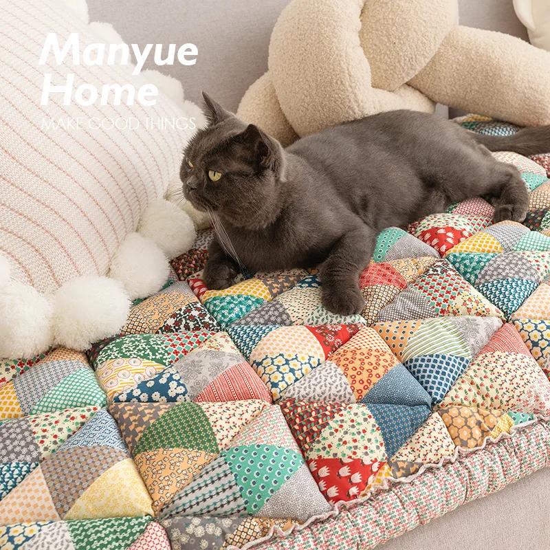 New Pure Cotton Non-slip Sofa Cushion Retro Pastoral Style Sofa Cushion Colored Anti Slip Thickening Anti Cat Scratch Sofa Cover