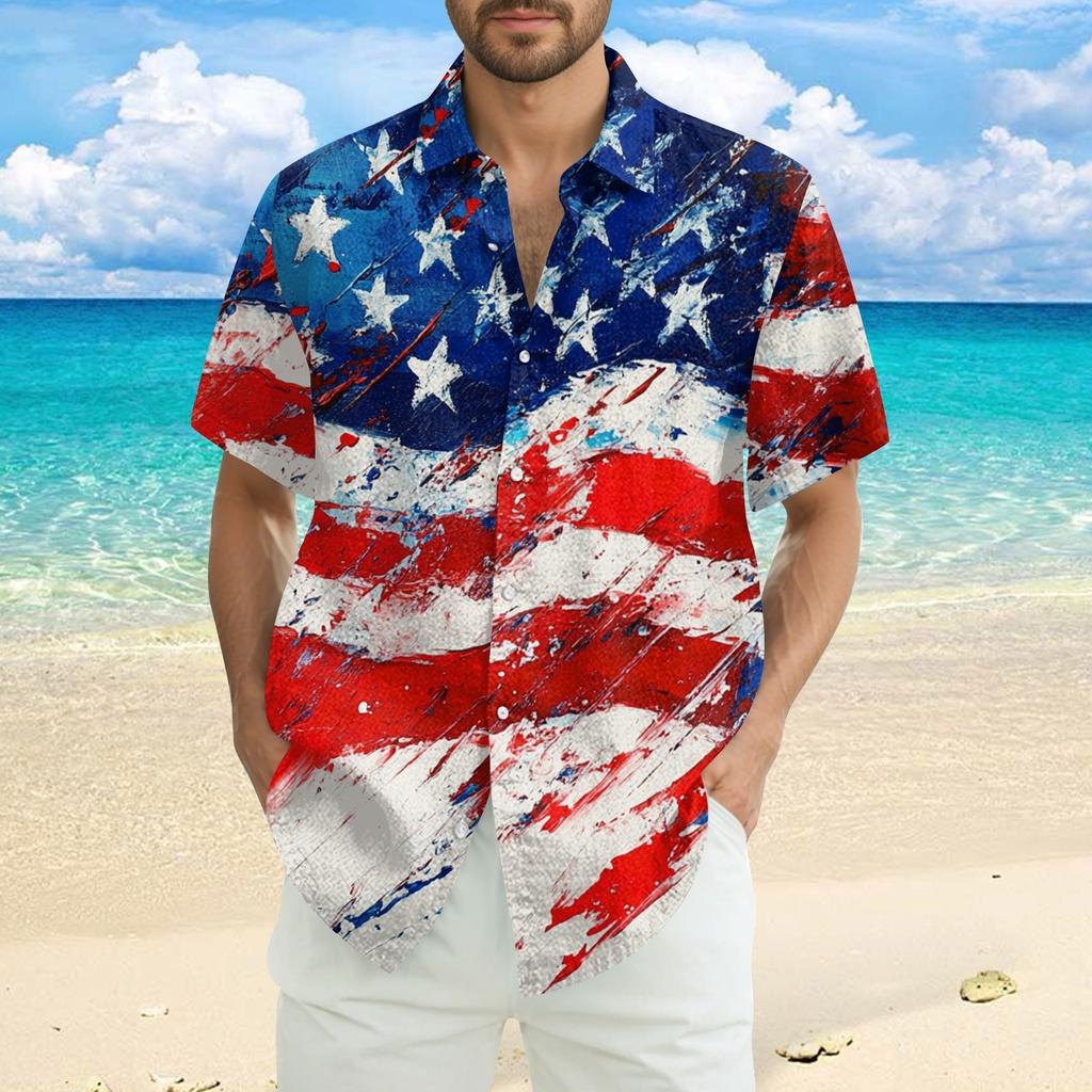 Herre Casual Casual Independence Day Print Kortarmet Skjorte