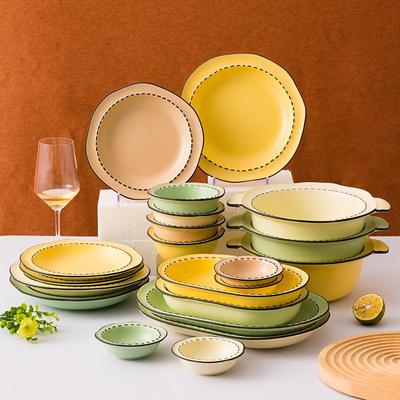 Magnolia Creek Ceramic Rice Bowl and Plate Set - Japanese Underglaze Tableware, Stylish Ins Style.
