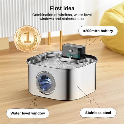 Stainless Steel Cat Wireless Drinking Fountain Rechargeable Automatic Inductior Circulation Filter Silent Pet Drinking Bowl