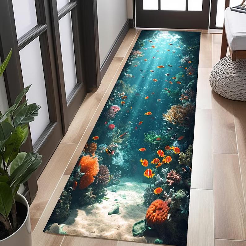 3D Seashell Beach Runner Rug Coastal Hallway Carpet Living Room Bedroom Corridor Home Decoration