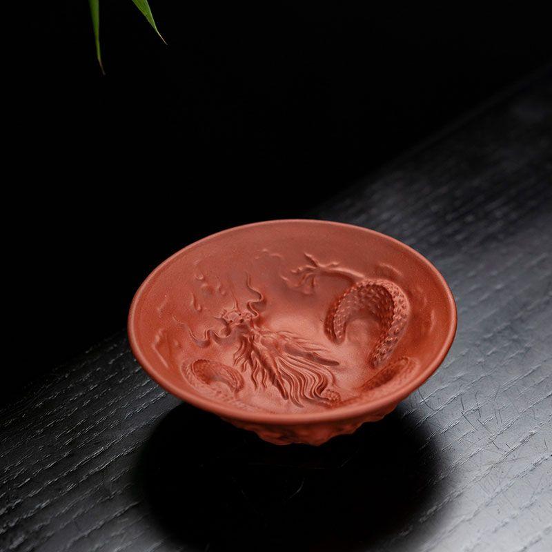 Handmade Pu Erh Purple Clay Cup Dragon Cup Phoenix Cup Three-dimensional Relief Carving Purple Clay Cup Tea Ceremony Accessories