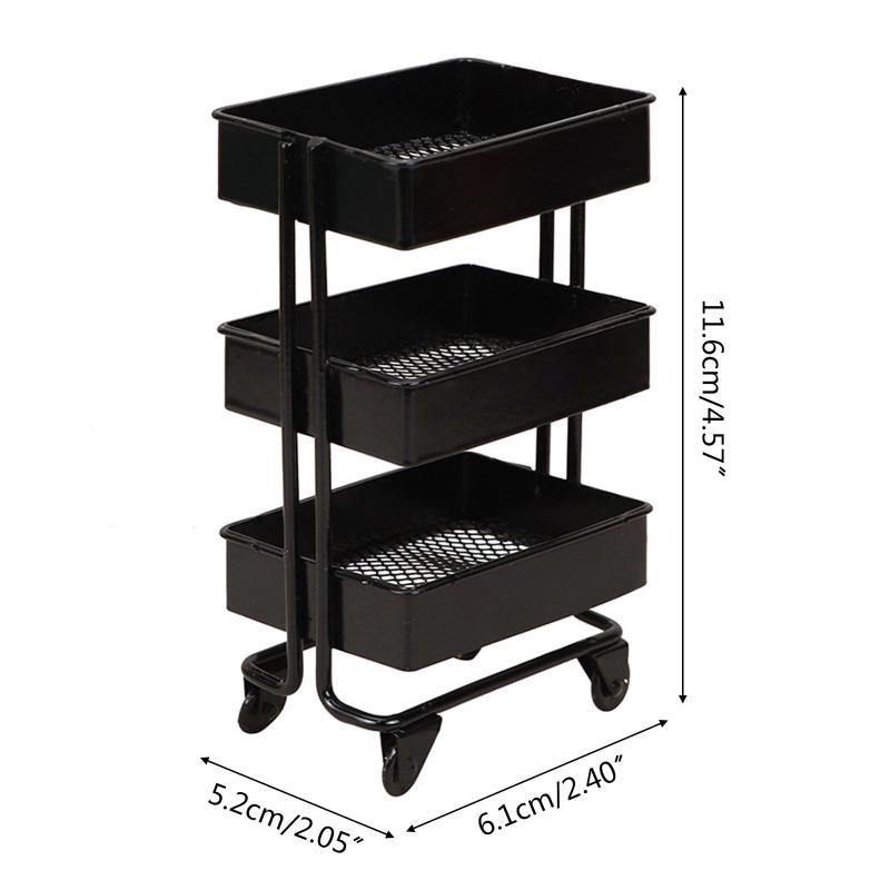 Mini for Doll Furniture Dollhouse Iron 3 Tier Trolley Storage Rack DIY for Doll House Kitchen Furniture with Wheels Acce