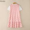 ZANZEA Women Casual Round Neck Short Sleeve Polka Dot Print Patchwork Summer Dress