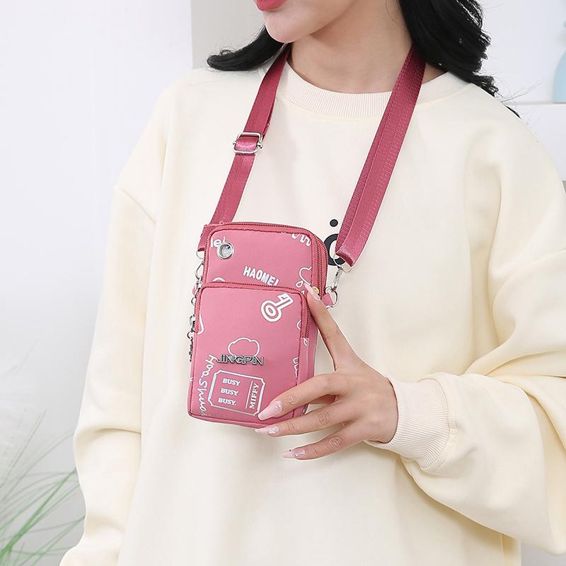 Mini-Crossbody-Handytasche für Damen – Leichter, wasserabweisender Nylonstoff mit Kartenfächern und Münzfach, Verstellbarer Riemen