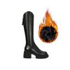 Black V-mouth Women's Long Boots Round Head 7CM Square Heel Heightening Knee-High Boots Fashion Sewing Rear Zipper Women Shoes