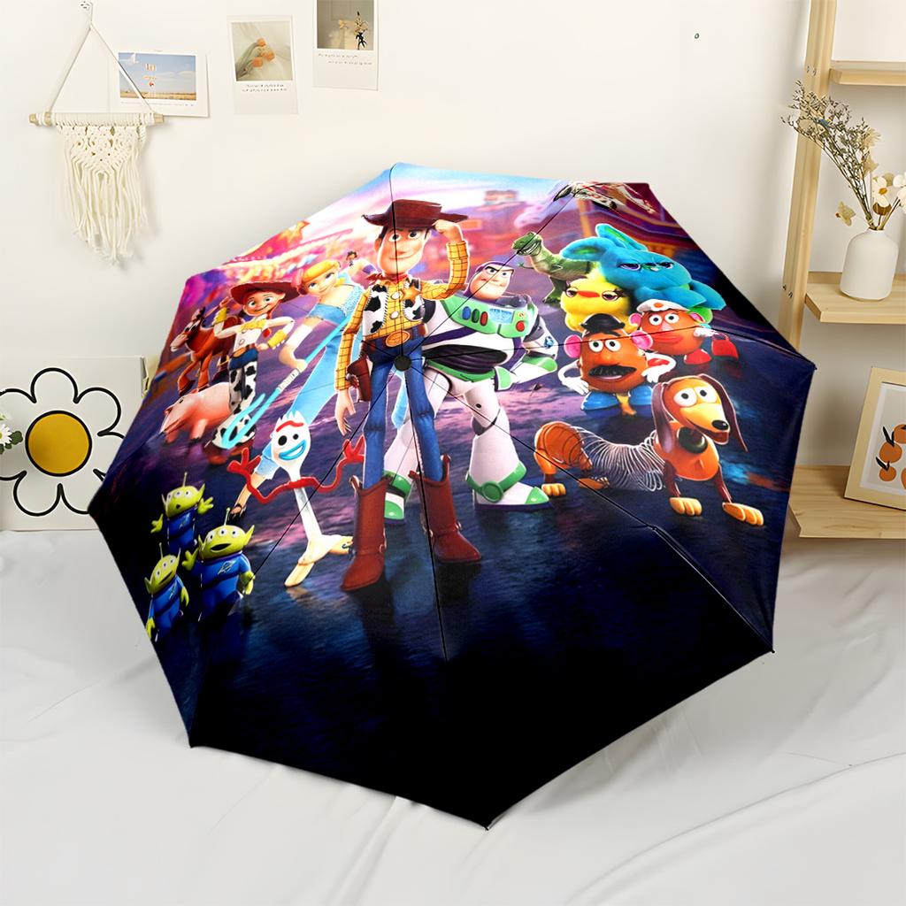 Toy Story Characters Compact Travel Automatic Umbrella with 8-Rib Durable Plastic & Iron for Women/Men Elegant Umbrella Birthday/Christmas Gift