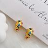 French Retro Stud Earrings Inlaid With Colored Zircon Heavy Industry Earrings Light Luxury Fashion Trend Temperament Versatile Earrings