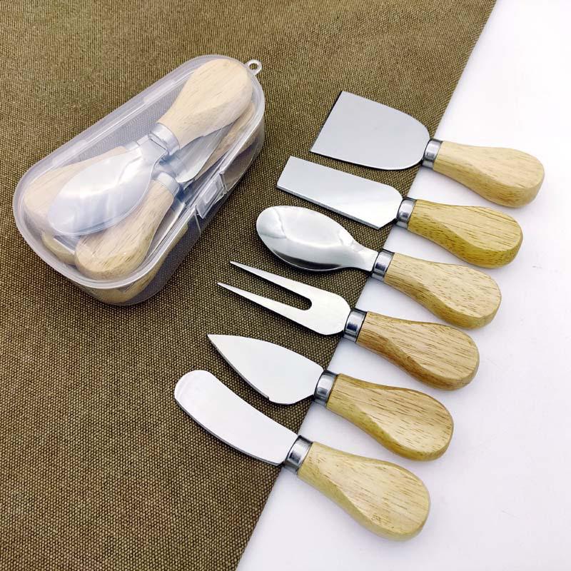 Oak Handle Stainless Steel Cheese and Butter Knife Set
